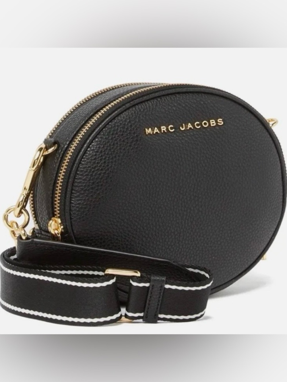 Marc Jacobs The Rewind Oval Black Leather Crossbody Bag Gold Hardware Striped